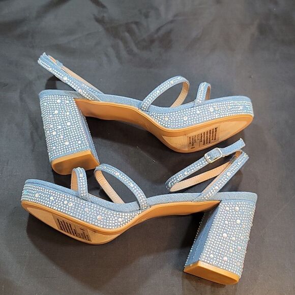 BRAND NEW FOREVER DENIN BLOCK HEEL VERSATILE STUDDED WITH PEARL SANDAL G1 - Picture 9 of 15